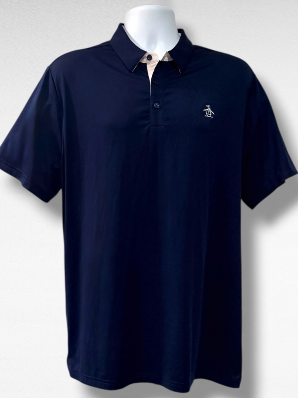 Original Penguin Polo Shirt Mens L Navy Blue Solid Short Sleeve Golf Classic Fit